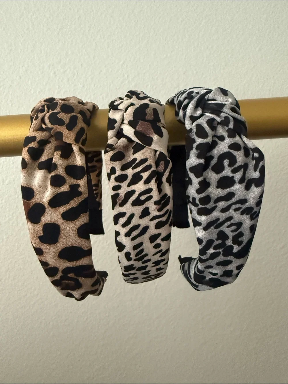 Leopard Print Knotted Headband - Brown, Cream & Gray